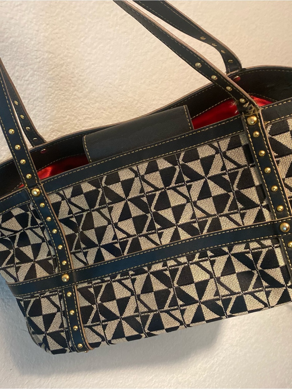 Black & Cream Geometric Tote Handbag - Maxx New York